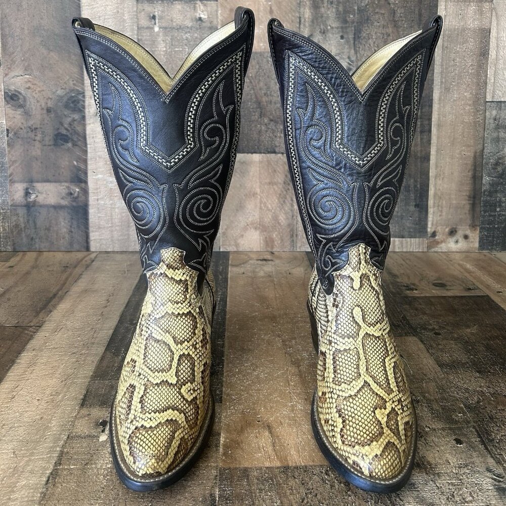 Justin Vintage Snakeskin Round Toe Western Cowboy Boots Mens 7.5 D